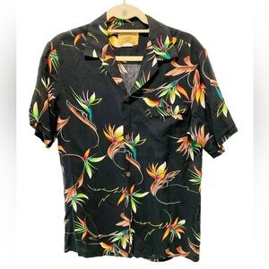 Vintage Pacific Cargo Birds of Paradise Black Hawaiian Camp Shirt Men’s M